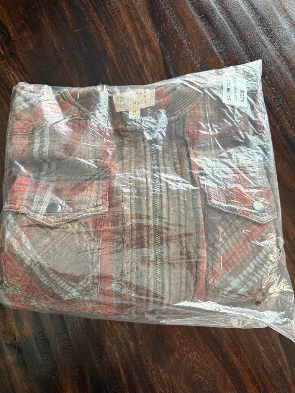 Oli & Hali DS6124-2 Brown Combo Plaid Mixed Media Zip Bomber Jacket Size M - Picture 2 of 2